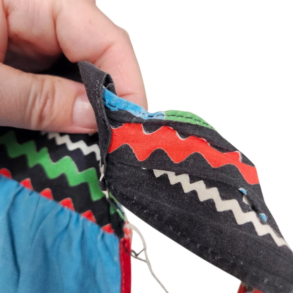 Vintage‎ Half Apron Black Blue Novelty Zig Zag Stripe Pocket Kitchen Baking Trad